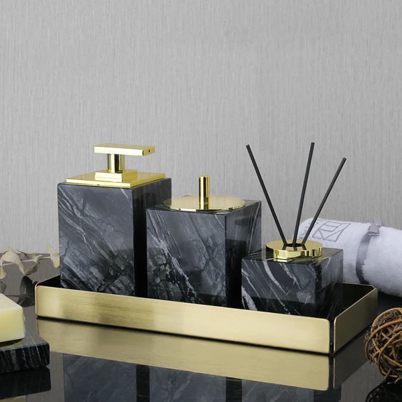 Albero nero marmo naturale Set per bagno di lusso portaspazzolino Dispenser di sapone vassoio portasapone Set di accessori da bagno