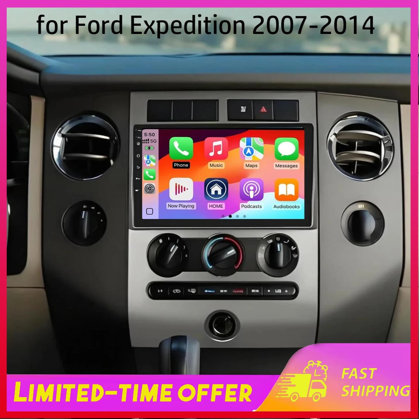 Autoradio 9 Poles 2G+32GB with Carplay GPS Wifi Compatible for Ford Expedition 2007-2014 Android 15 Multimedia Accessories