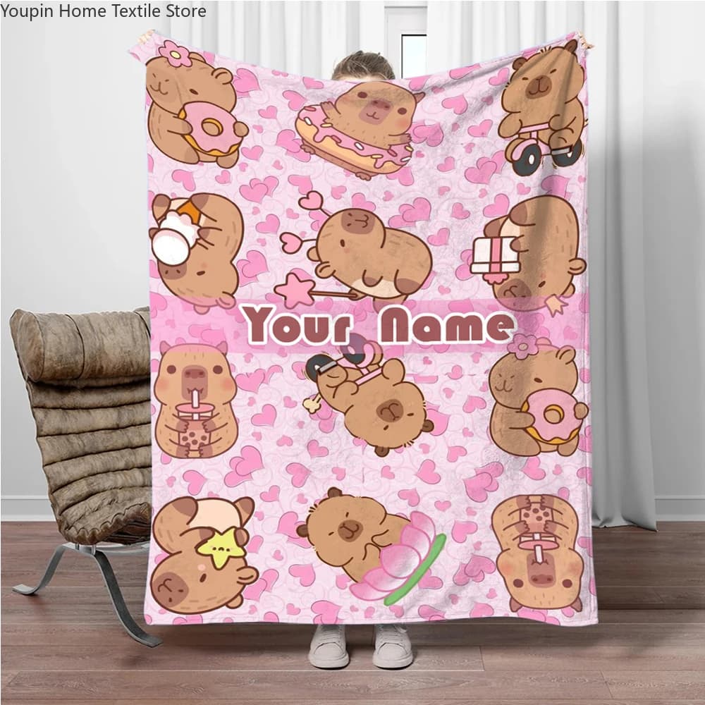 Coperta in Pile Personalizzata con Stampa Digitale del Nome, Motivo Capibara, Morbida e Confortevole, Regalo Ideale per Casa e Viaggi