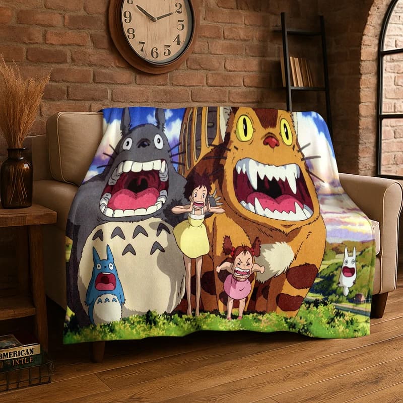 Coperta in Flanella Classica T-Totoro, Morbida e Calda, per Camera da Letto, Soggiorno, Viaggi, Campeggio, Picnic, Bambini