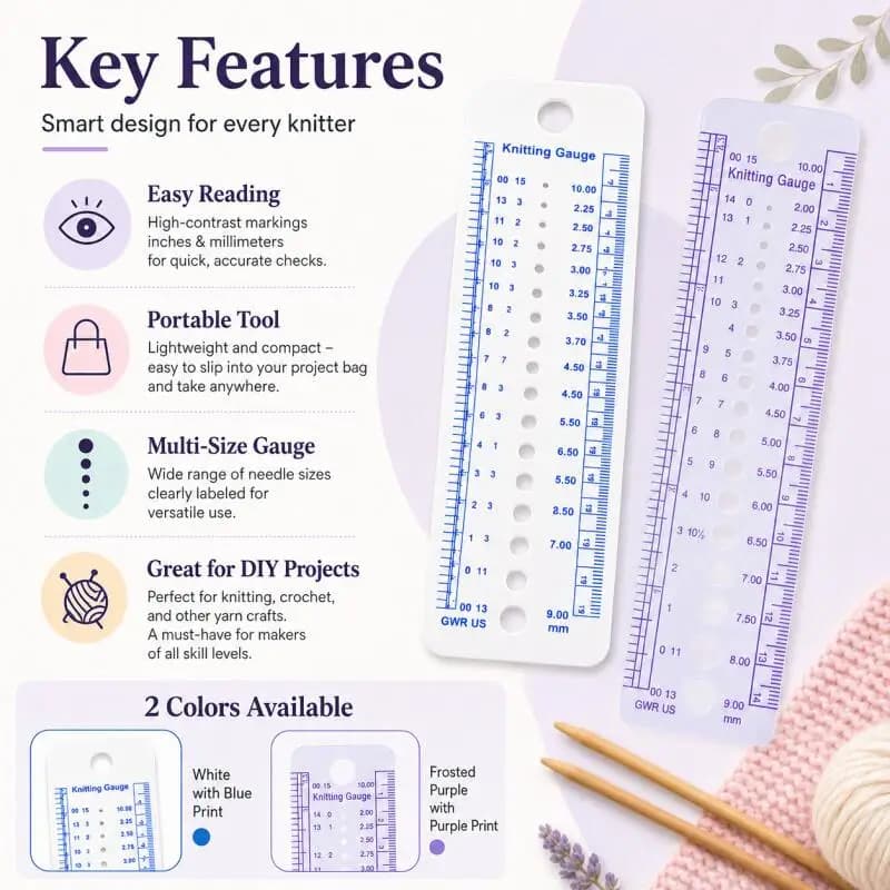 5/3/2/1 Pieces Size Knitting Accessories Needle Gauge Inches Sewing Tools Centimeters 1-10mm Size Measuring Tools