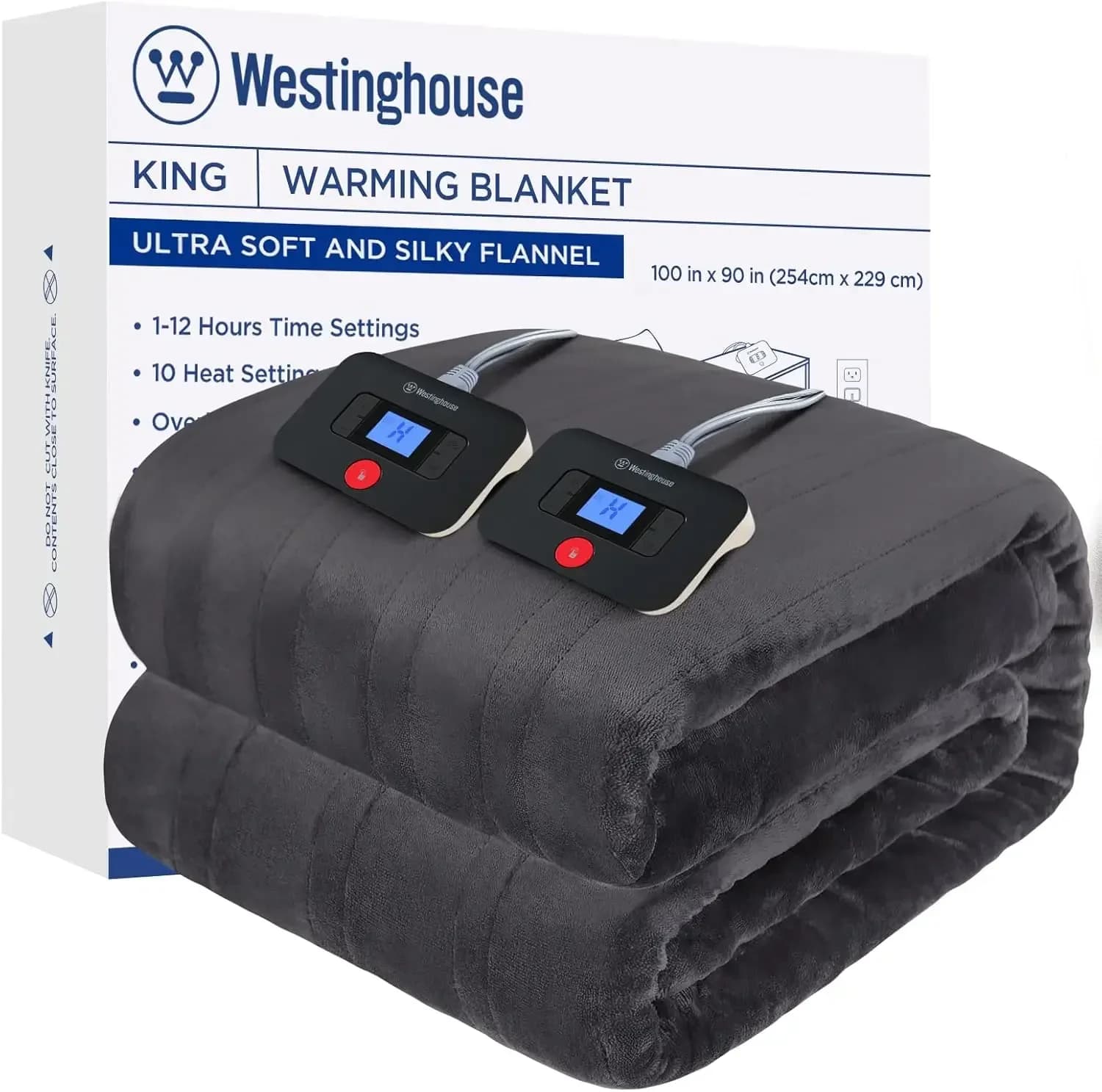 Coperta elettrica King Size, super morbida in flanella, 254 x 229 cm, con 10 livelli di riscaldamento rapido e spegnimento automatico da 1 a 12 ore.