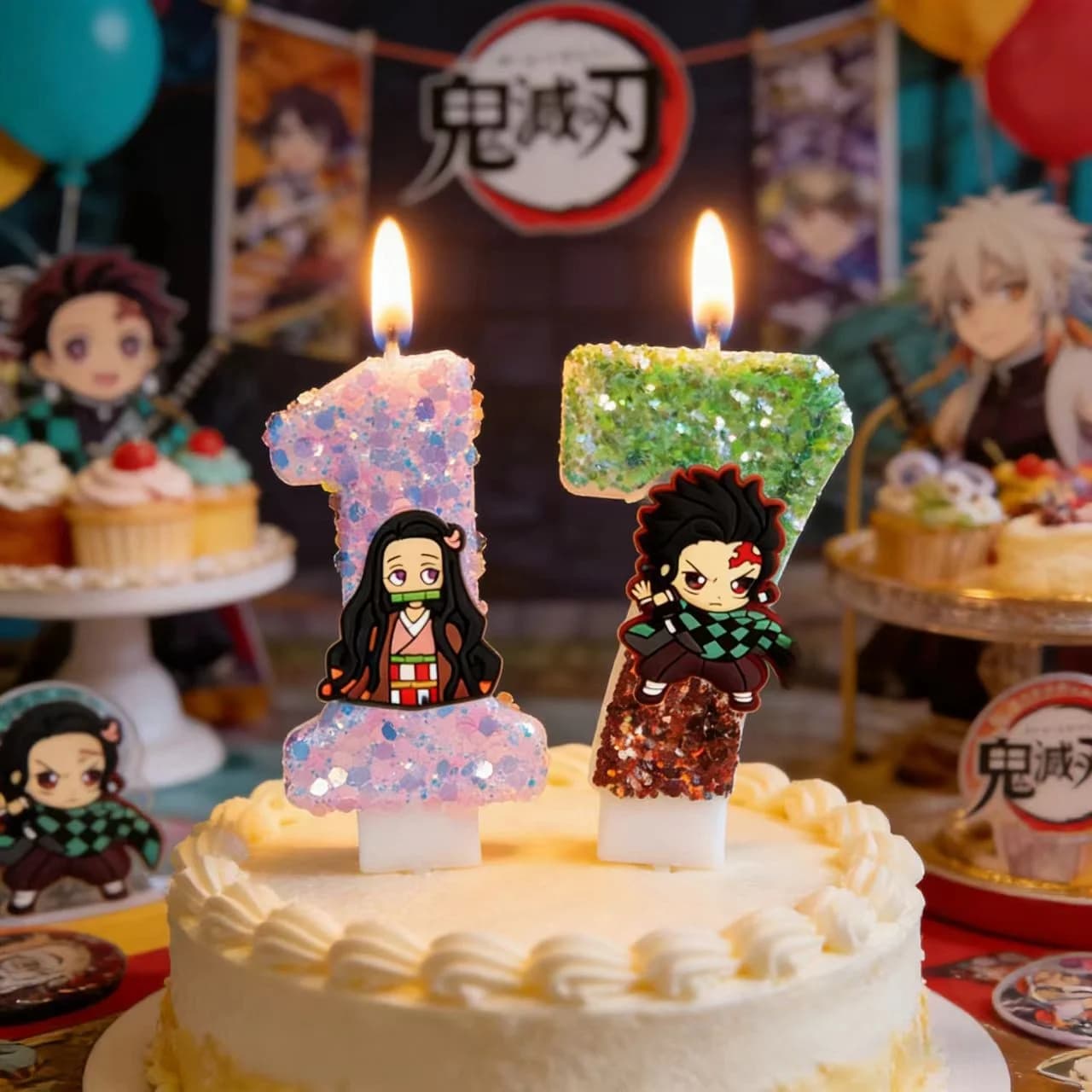 Candele a Tema Demon Slayer Kimetsu No Yaiba, Numeri da 0 a 9, Decorazione per Torte, Feste di Compleanno per Bambini, Baby Shower, Giocattoli