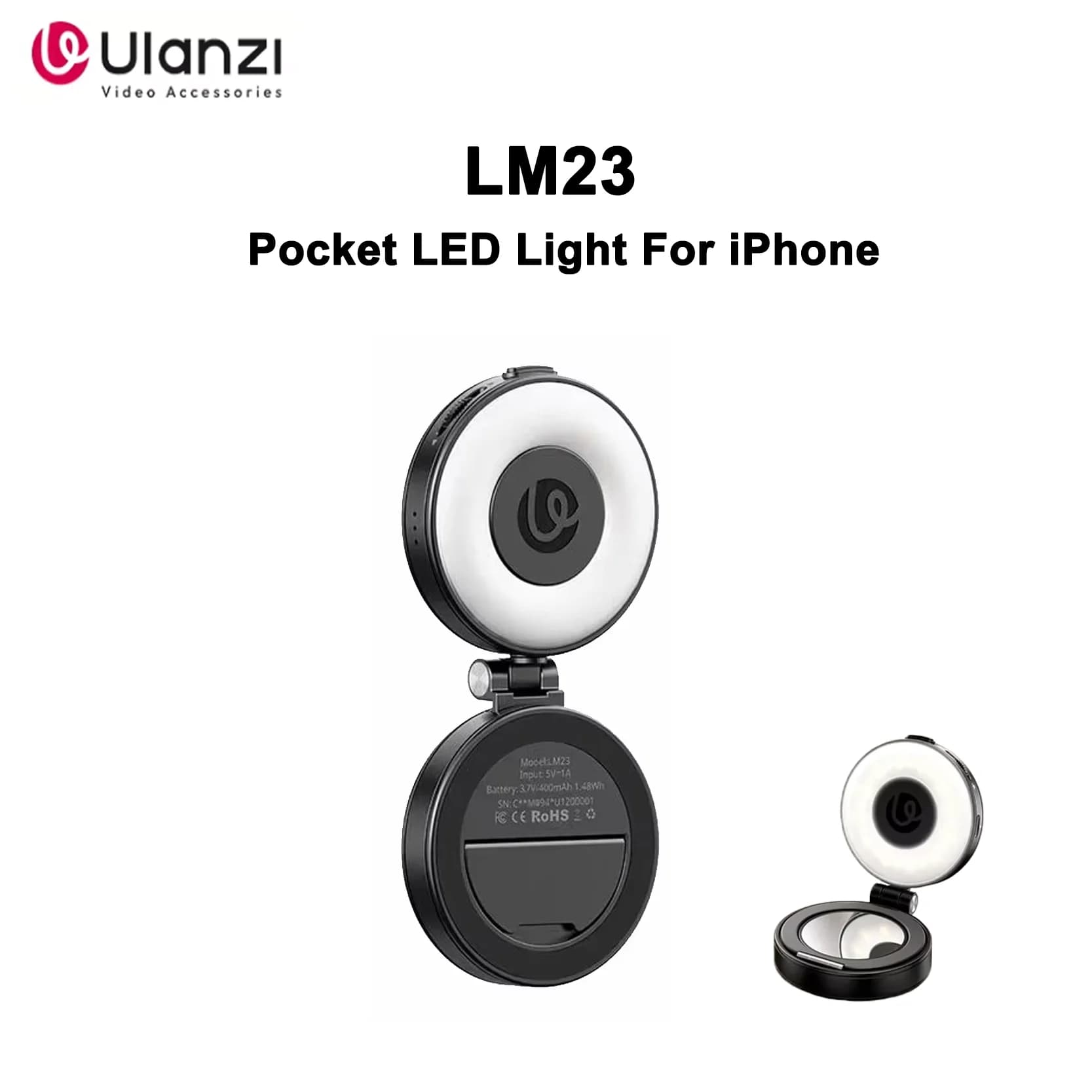 Original Ulanzi LM23 Magnetic Phone Selfie Light with Built-in Makeup Mirror and 360 Degree Rotation Stand