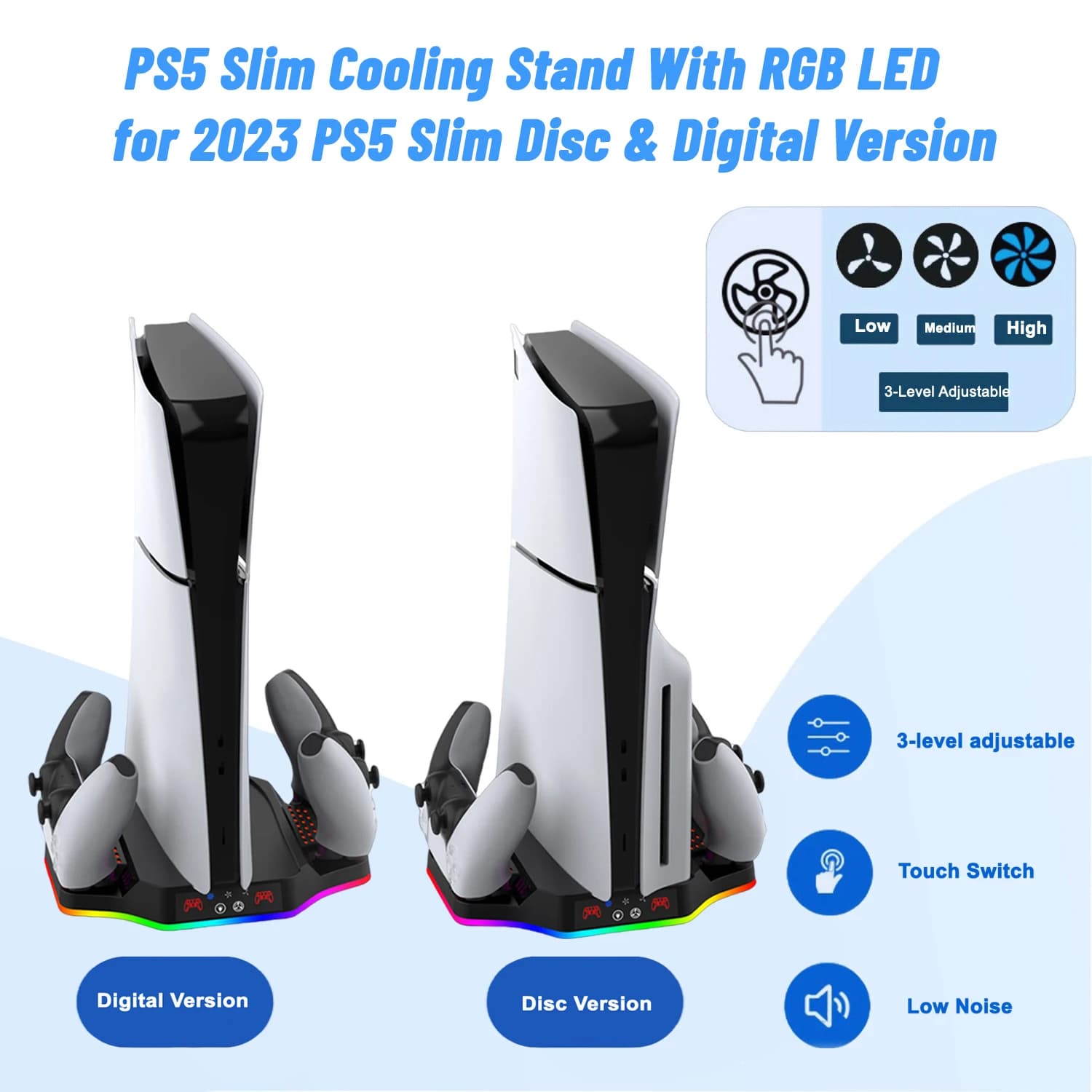 Per PS5 Slim Supporto di raffreddamento Stazione di raffreddamento PS5 Base di ricarica RGB Doppio controller Caricatore Dock Station per PS5 Slim 2023
