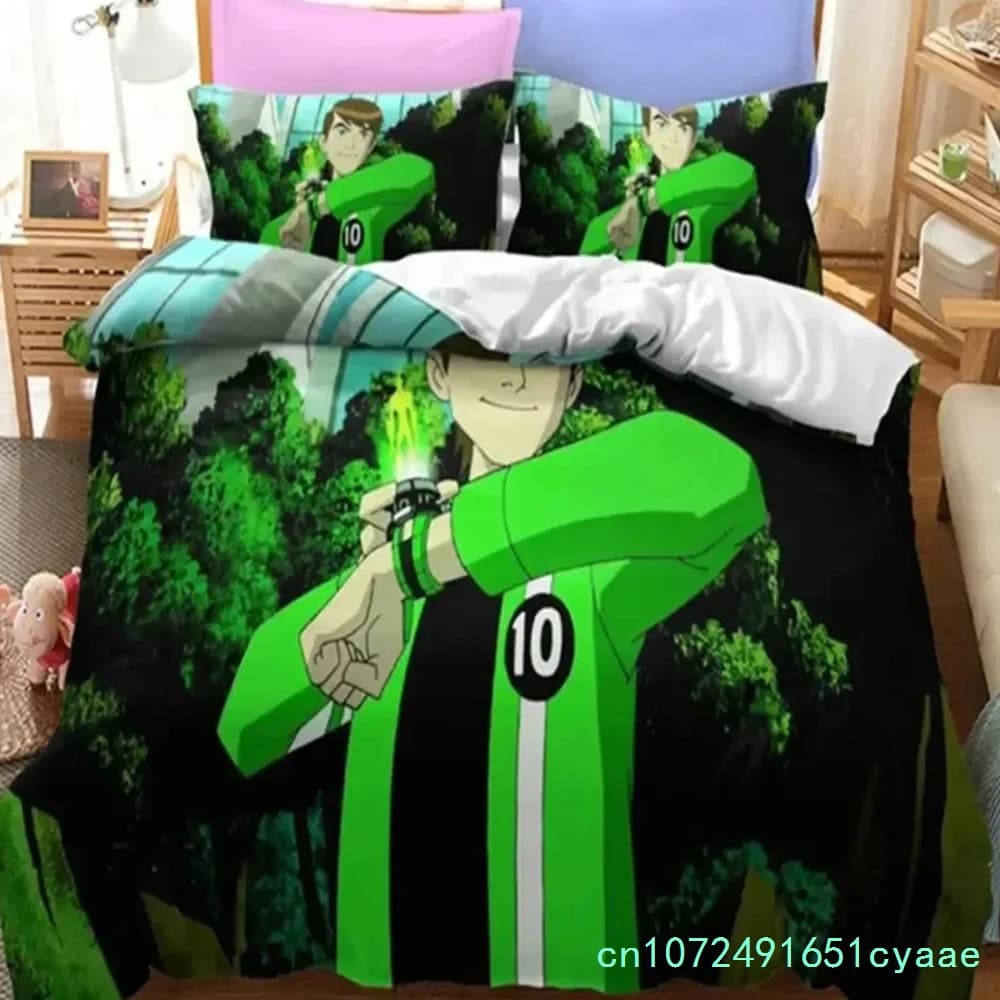 3D Print Ben Alien Force 10 Teenage Hacker Bedding Set Soft Comforter Cover With 1/2pcs Pillow Shams For Kids Adults