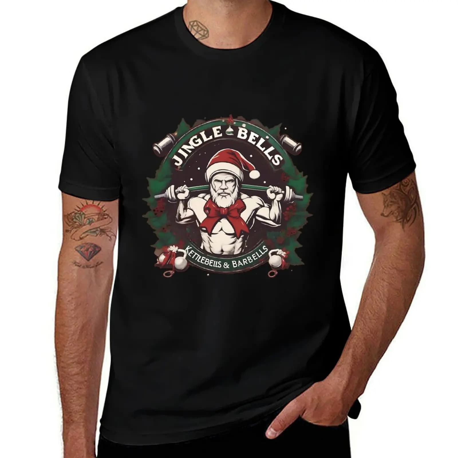 Jingle bells, kettlebells, and barbells. T-Shirt Big Size Short Sleeve Tee for Men T-Shirt