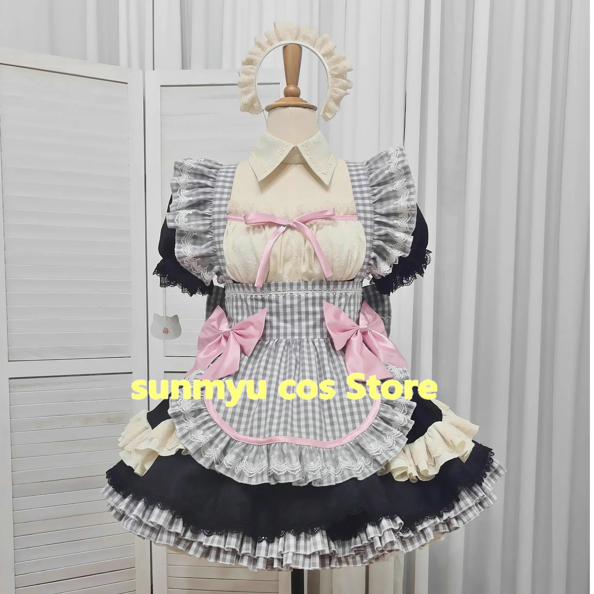 My Dress Up Darling Cosplay Kitagawa Marin Maid Dress Cosplay Costume Custom size Checkered maid outfit