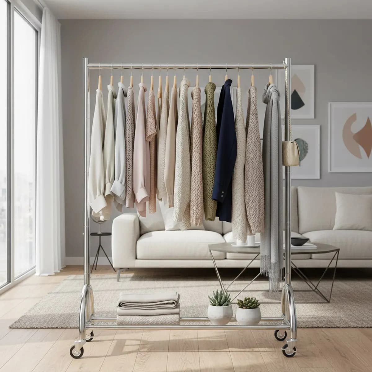 Metal Garment Rack with Wheels Clothes Hanger Organizer Heavy Duty Storage