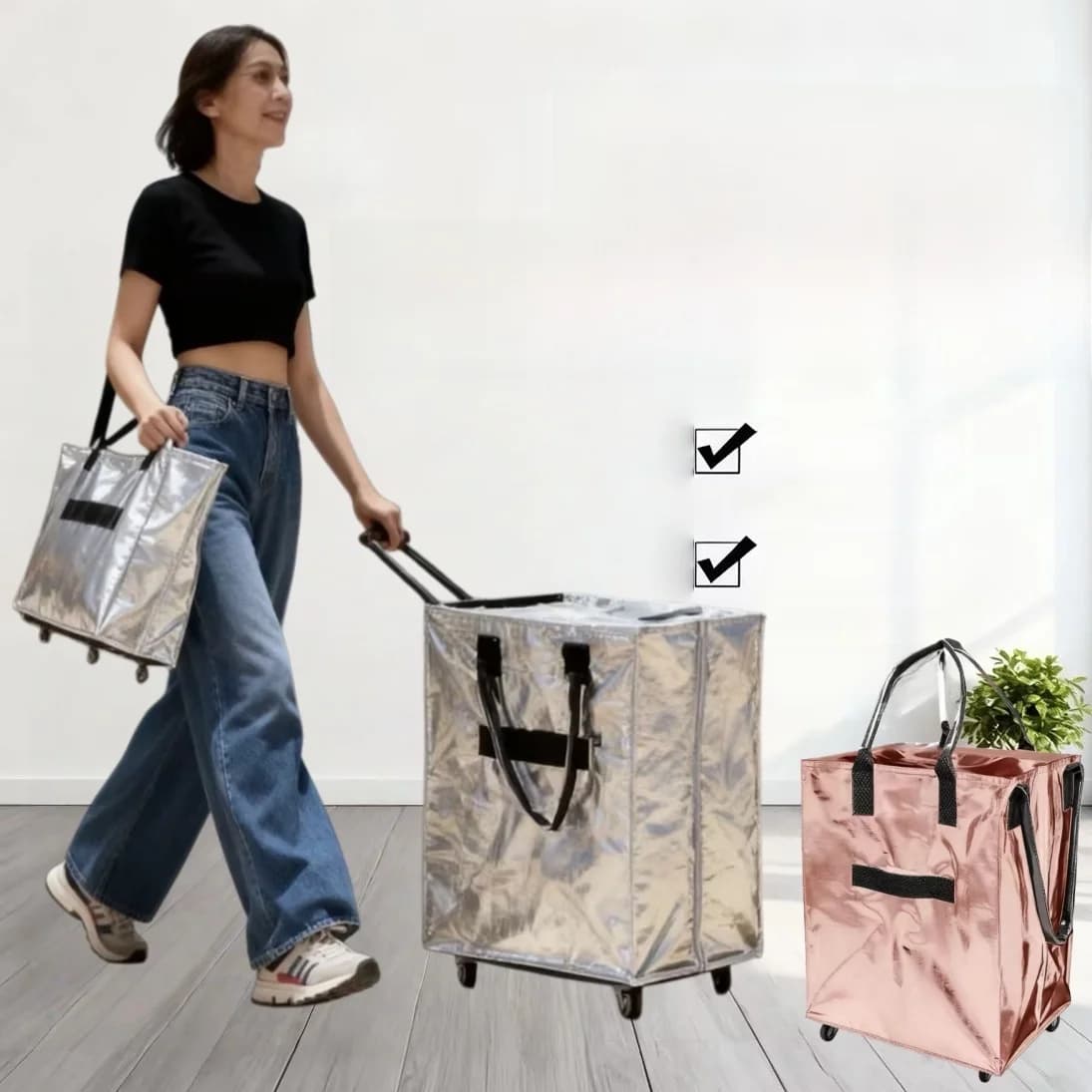 Borsa con Ruote HaoKen, Carrello Pieghevole Intrecciato per Viaggi d'Affari, Borsa Termica, Organizer Domestico