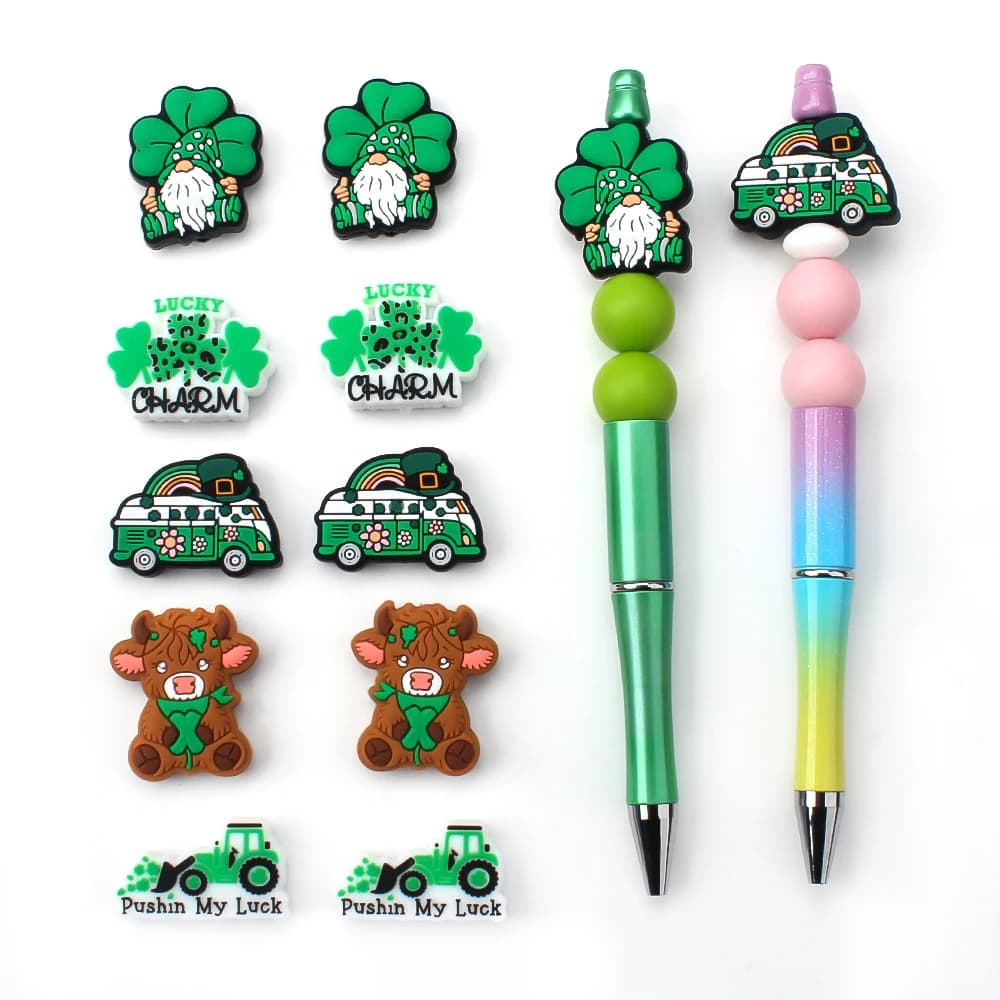 5/10 pz Giorno di San Patrizio Trifoglio Perline di Silicone Design Foglia Alla Moda Perline FocaliVPer Penne FAI DA TE Cordini Portachiavi Decorazioni