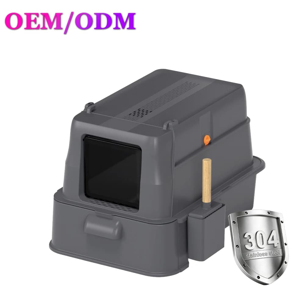 Extra-Large Square Stainless Steel Cat Litter Box 80L Manual Eco-Friendly Semi-Enclosed Detachable Design Easy Clean