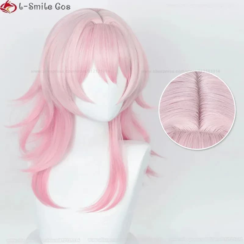 Capelli sintetici resistenti al calore sfumati rosa lunghi 50 cm Halloween 7 marzo Parrucche cosplay anime + cappuccio per parrucca