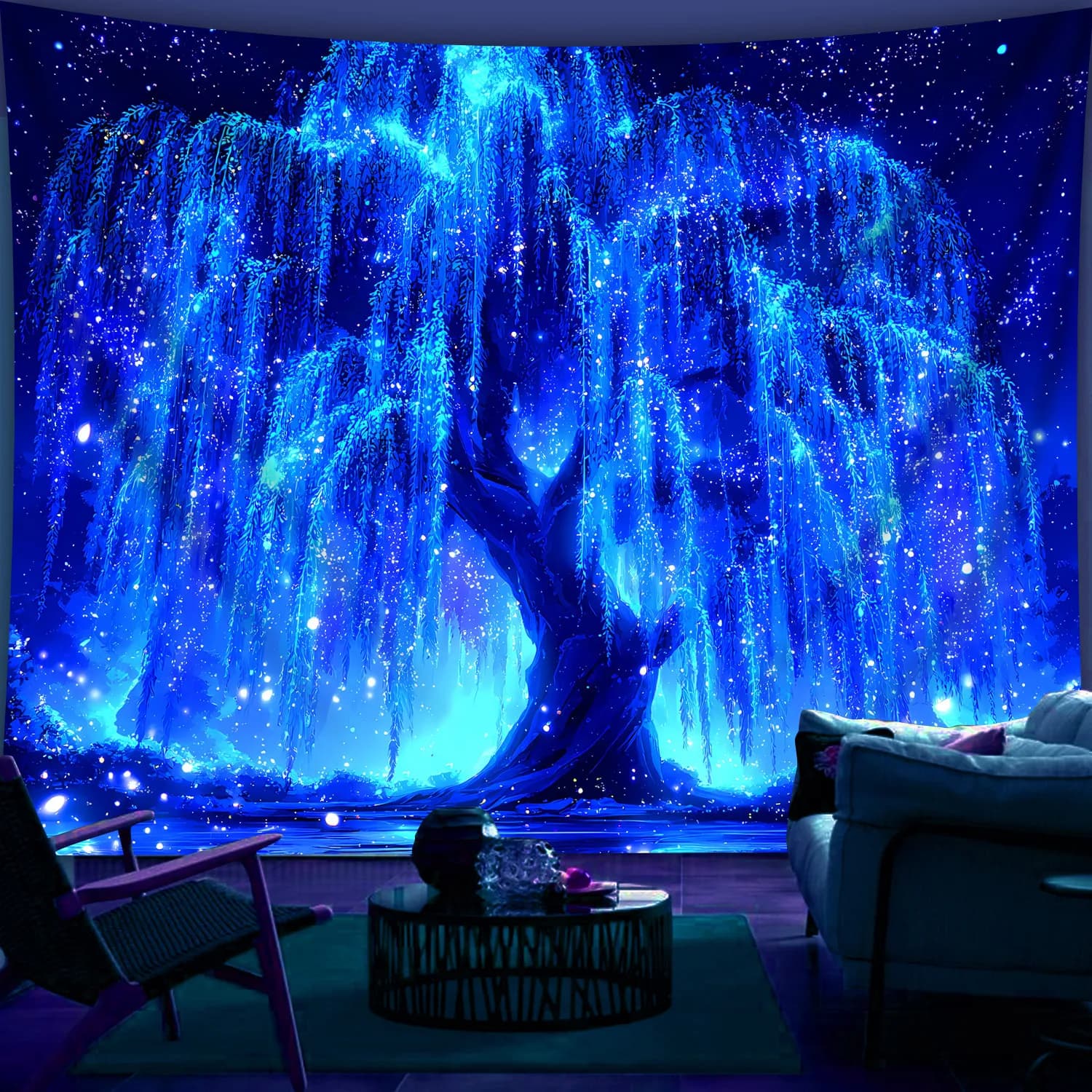 VIKAMA Tapestry Cielo Stellato Albero della Vita, Decorazione Murale Stampata, Arte Estetica per Camera da Letto, Festa, Soggiorno, Arredamento Casa