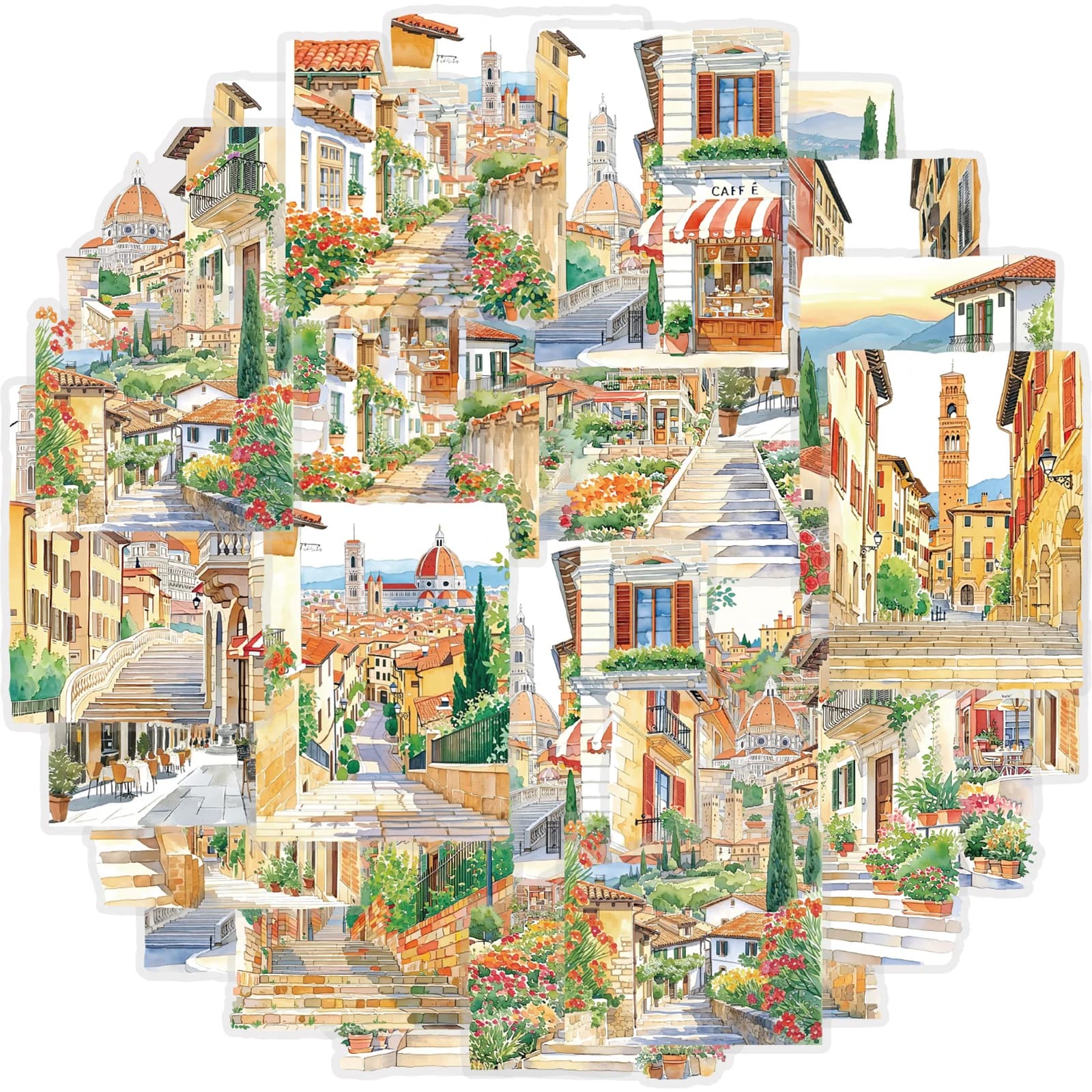 Etori Life Adesivi con scene di strade di città del sud Europa, adesivi decorativi con paesaggi e architetture in acquerello per quaderni, valigie, retro di telefoni, album fotografici, diari, lavoretti fai da te, forniture per scrapbooking fatte a mano, accessori per la decorazione dell'ufficio, decorazioni per feste, sacchetti regalo per studenti, regali per altri, forniture scolastiche, stagione di ritorno a scuola, articoli di cancelleria coreani