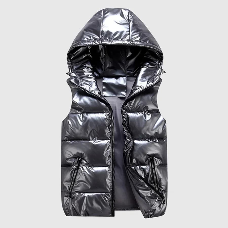 Gilet imbottito con cappuccio invernale da uomo Giacca senza maniche lucida Capispalla casual Addensare Cappotto caldo Gilet impermeabile Abbigliamento uomo 4XL