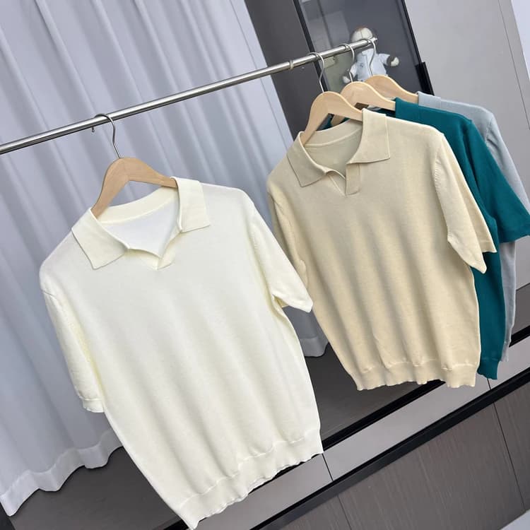 Camicia Estiva da Uomo Elegante in Seta e Lyocell a 16 Aghi, Manica Corta, Stile Casual e Business per Gentiluomini