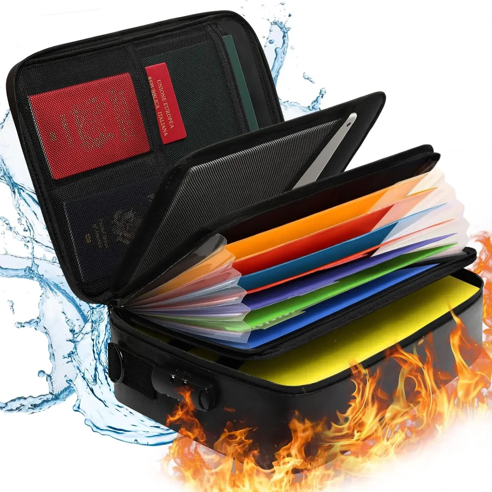 Borsa per documenti Cartella ignifuga Organizzatore Cartella per file A4 con 12 scomparti Scatola per documenti multistrato con serratura per file espandibili
