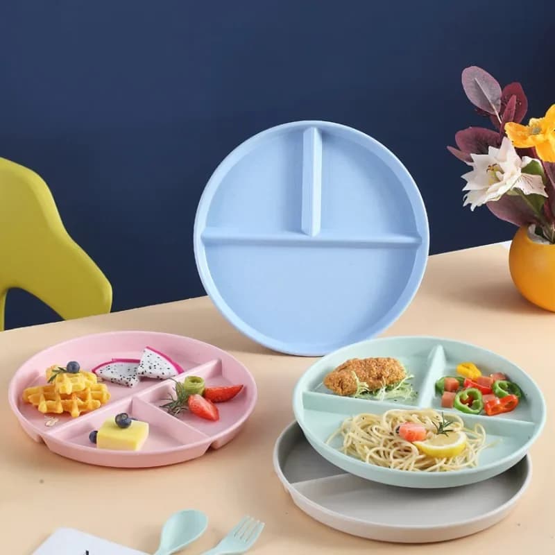Set of 3 Plates 22 cm divided with 3 Parts, Ecological Material Reusable for Porction Control, Weight Loss and Healthy Power Supply