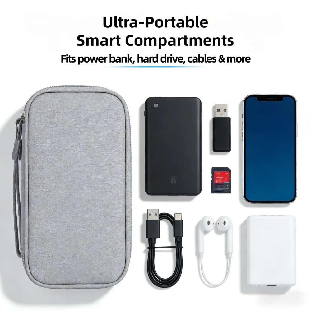 Custodia Organizer Elettronica Portatile Impermeabile Antiurto da Viaggio per Hard Disk, Caricabatterie, Power Bank, Cavi e Accessori USB