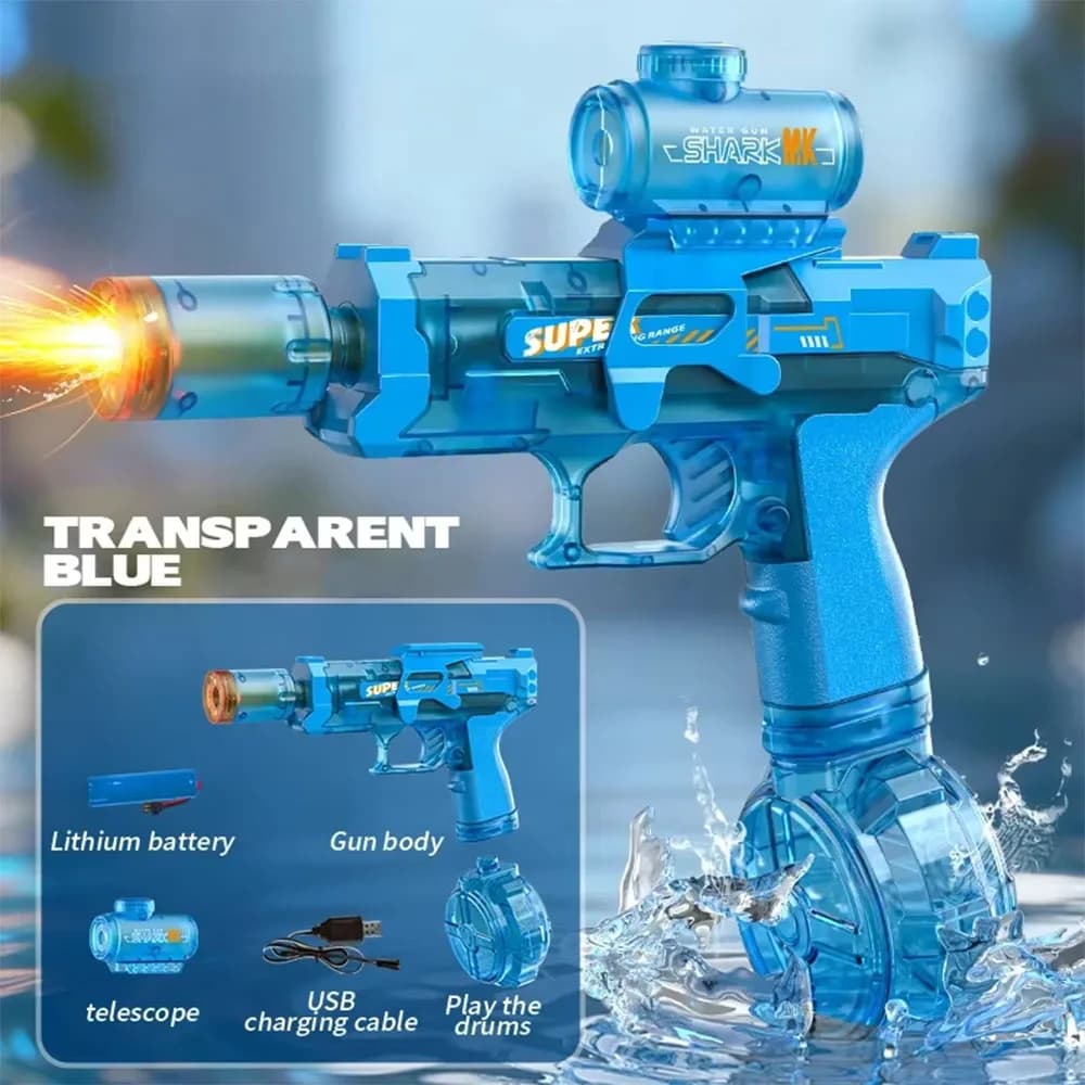 Electric Water Gun with Shooting and Recoil Simulation, Children's Toy with Automatic Sensor and Lights, Summer Water Gun, Children's Beach Toy
