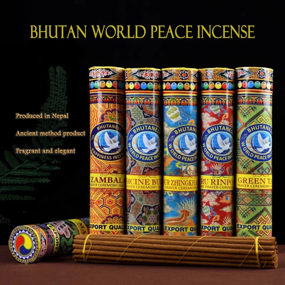 Incenso Butan World Peace, incenso in stick confezionato in tubo per meditazione, deodorante, incenso tibetano a base di erbe naturali dal Nepal