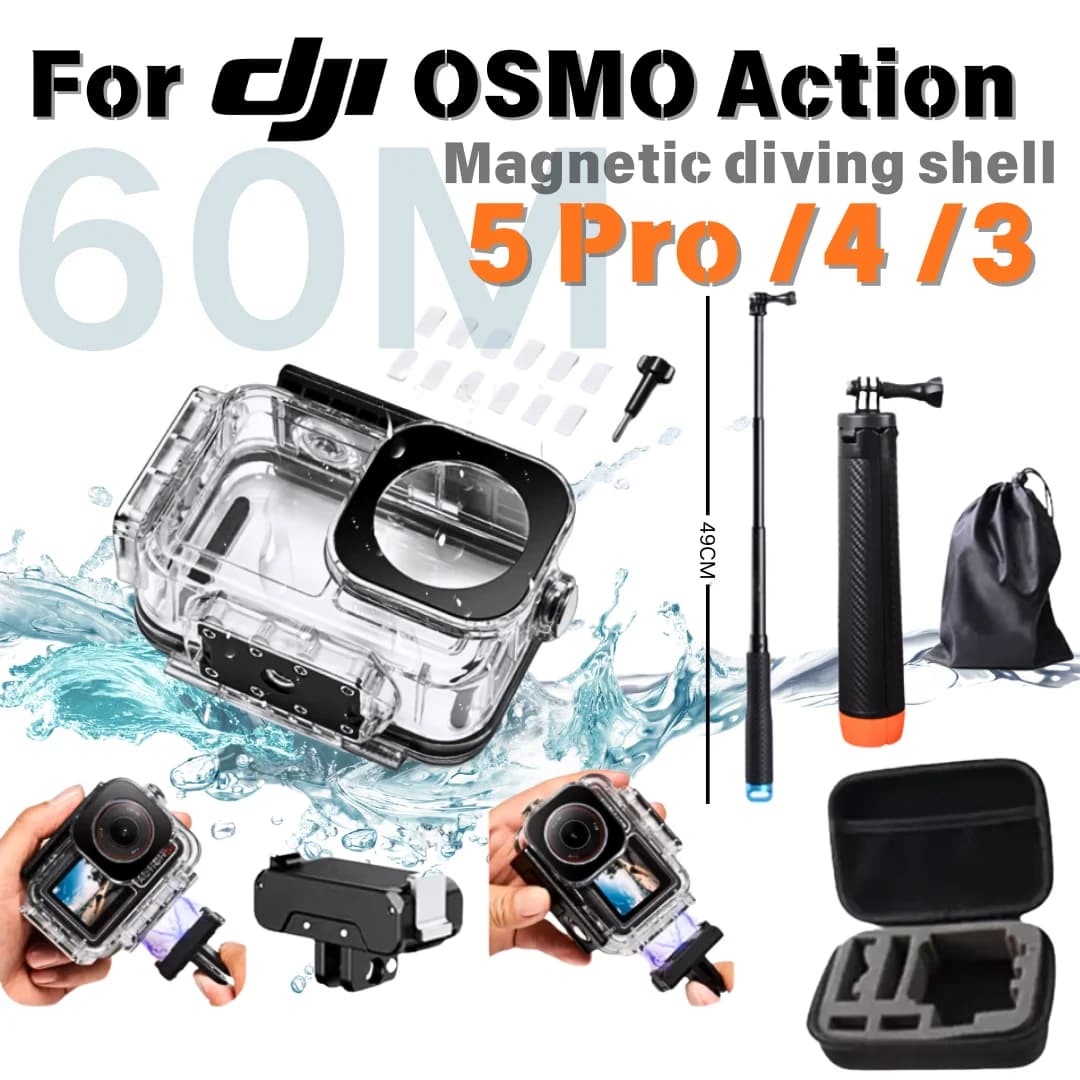 Magnetic Waterproof Case for DJI Action 5 Pro/Action 4/3 Diving Case Camera Protective Case