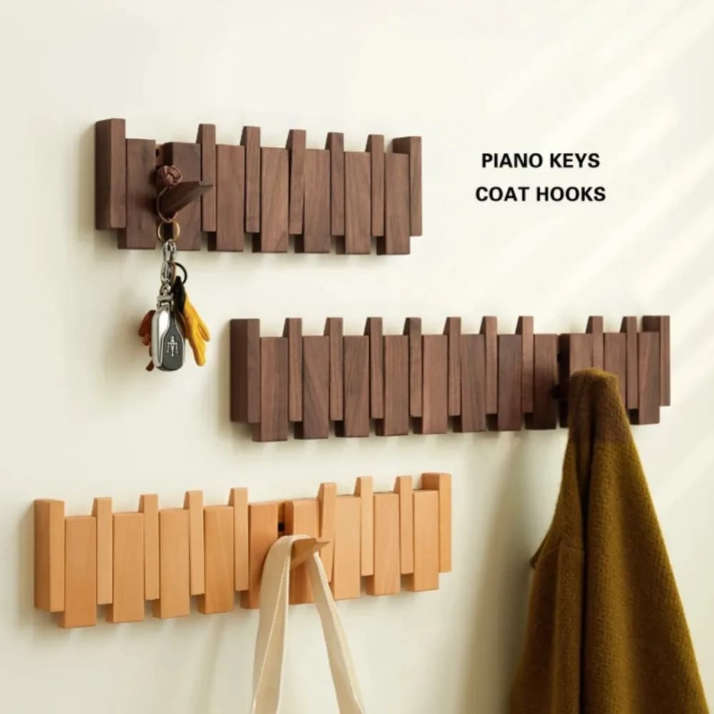 Nuovi appendiabiti in legno montati a parete con 8 ganci Cappelli artistici Organizzatore Gancio per vestiti a forma di chiave per pianoforte Decorazioni per la casa