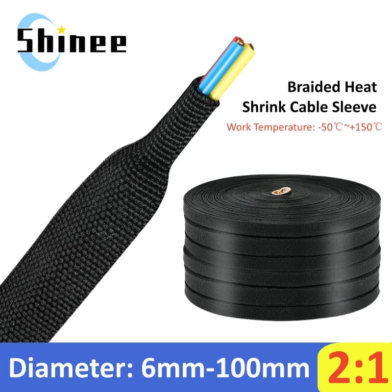 Manicotto per cavo intrecciato termorestringente 6 ~ 100mm Isolamento Filo ignifugo Guaina di protezione PET Organizzatore di linea automatica