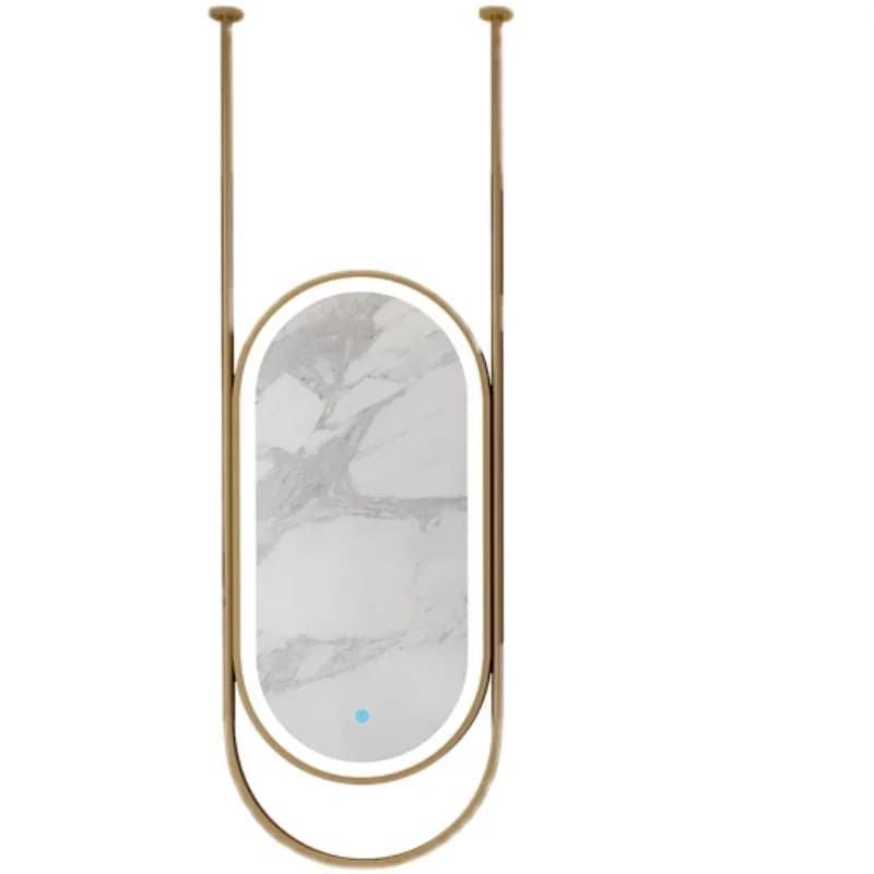 Specchio da bagno intelligente per hotel, specchio da soffitto ovale per WC, doppia asta luminosa di lusso sospesa