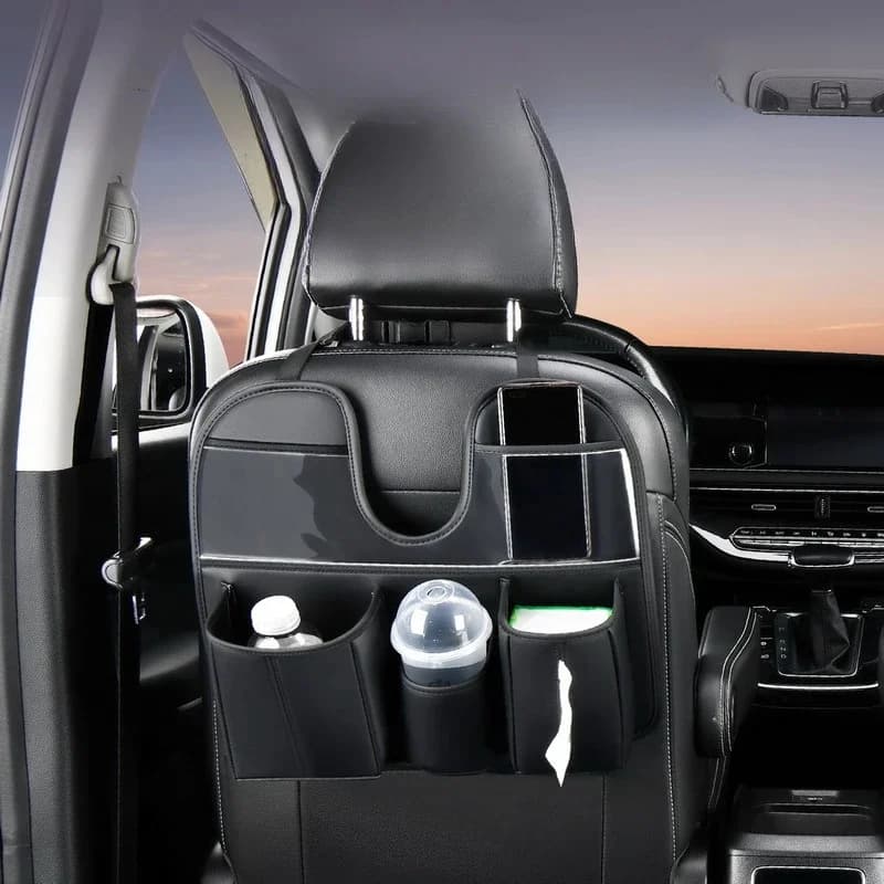 Car Seat Back Organizer Leather Auto Backseat Hanging Storage Bag Universal Tissue Box Holder Phone Baby Bottle Pocket