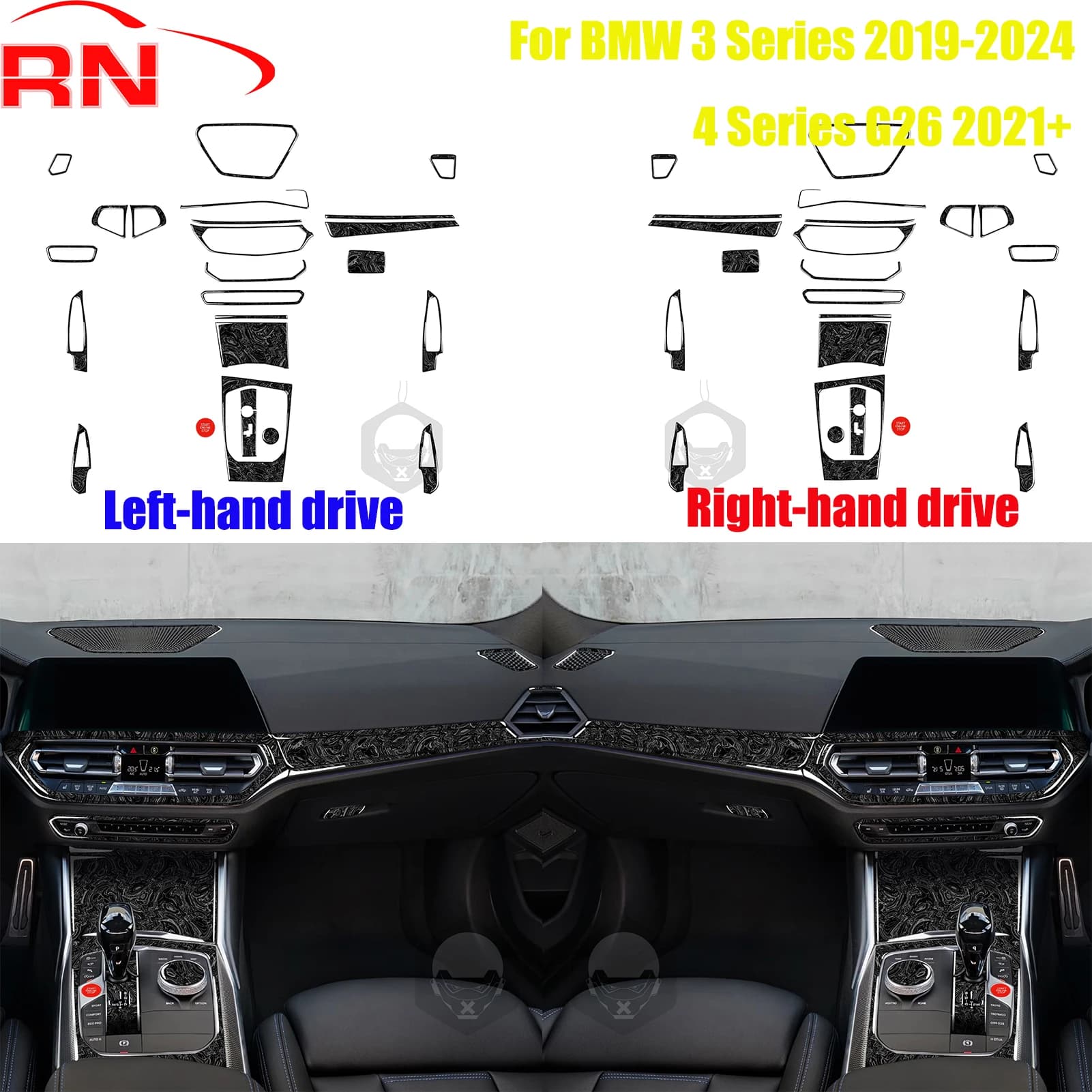Kit Pannello Sedile Anteriore in Fibra di Carbonio Forgiata Modificato per BMW Serie 3 2019-2024 e Serie 4 G26 2021+, Accessorio Adesivo per Interni Auto