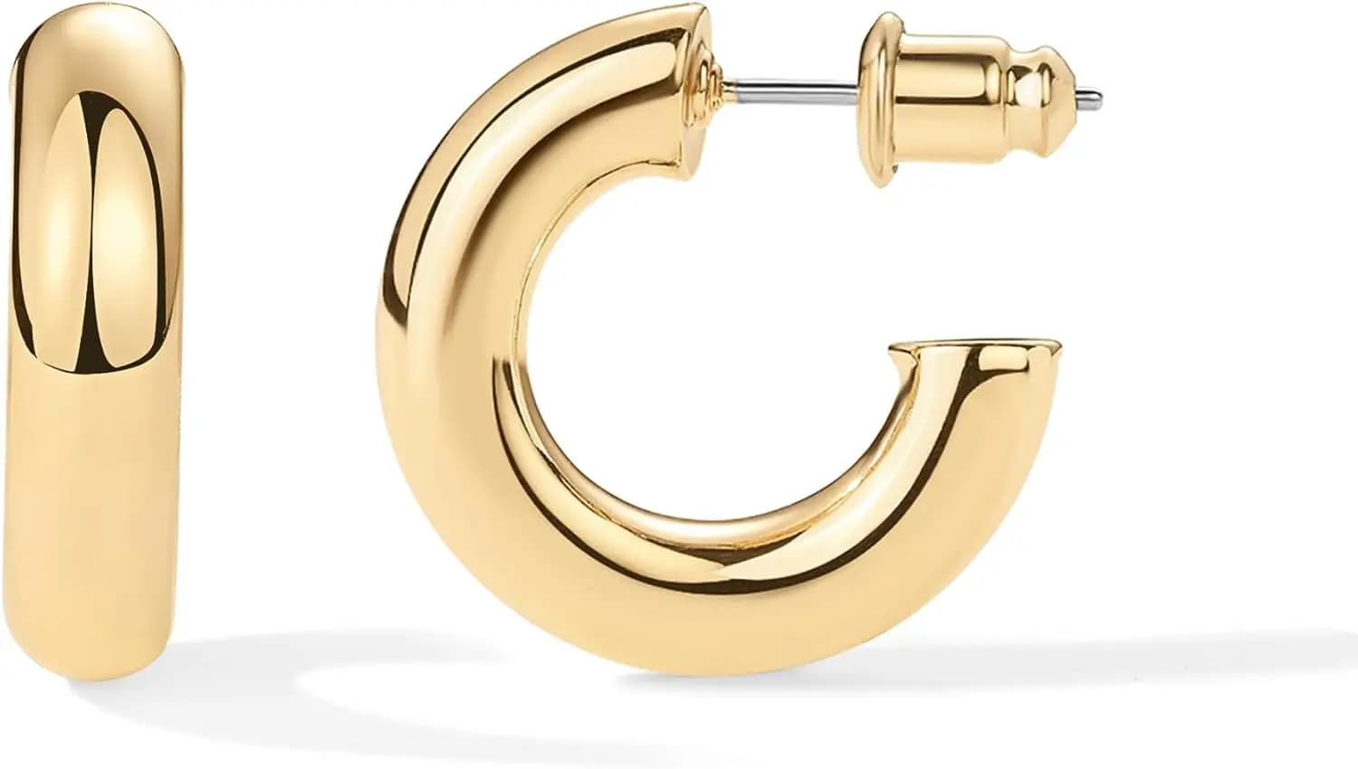Orecchini a Cerchio Aperti Chunky Leggeri Placcati in Oro 14K per Donne | Orecchini a Cerchio Dorati di Tendenza