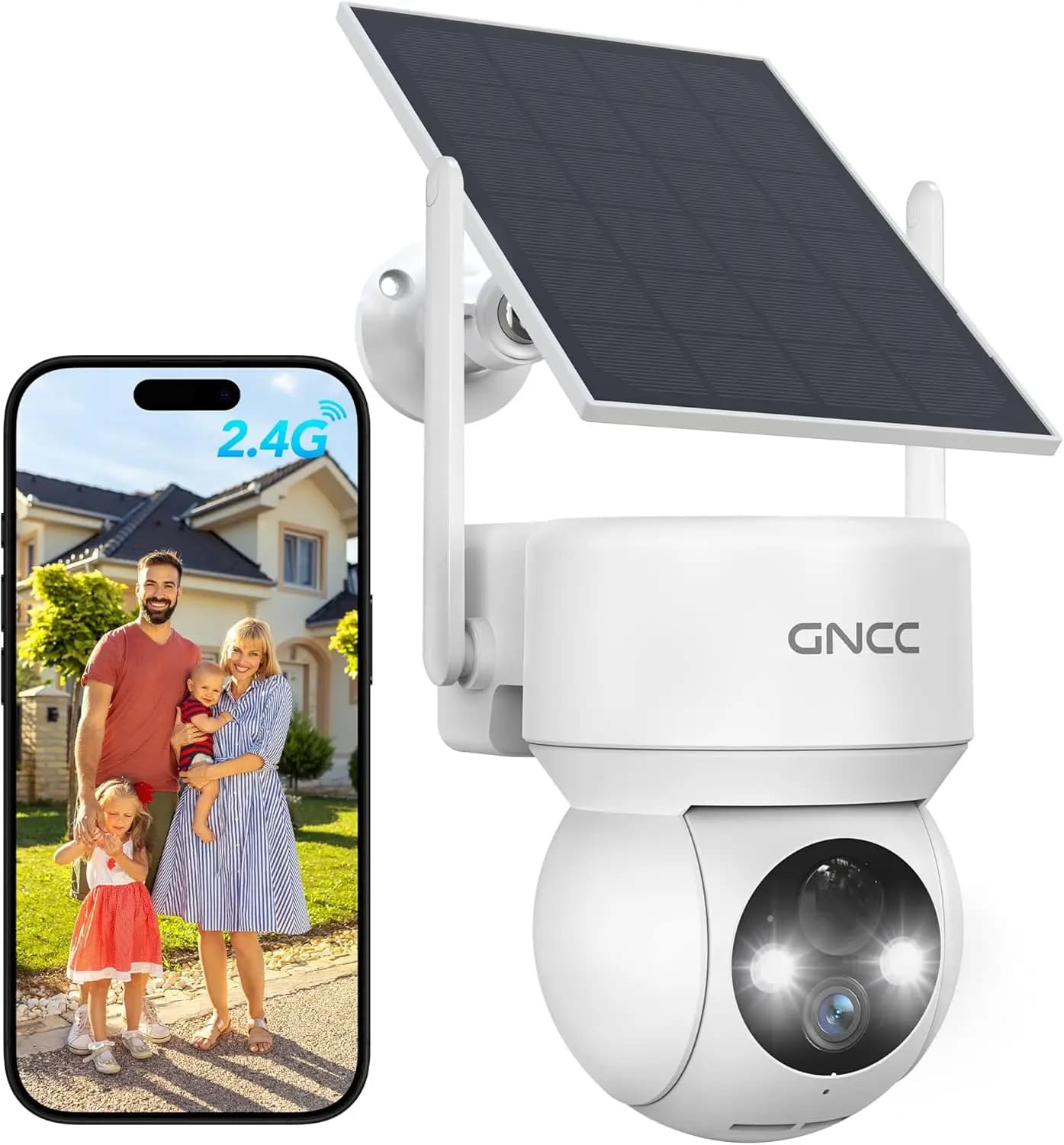 Telecamera di sicurezza solare wireless per esterni, 360 ° Visione notturna a colori, rilevamento umano con IA, audio bidirezionale