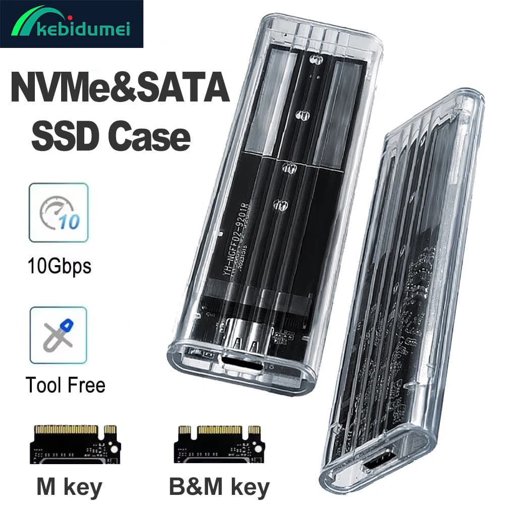 Kebidumei M.2 NGFF/NVME a USB 3.1: Case Trasparente per Disco Rigido, Adattatore Esterno SSD M2 SATA per SSD 2230 2242 2260 2280