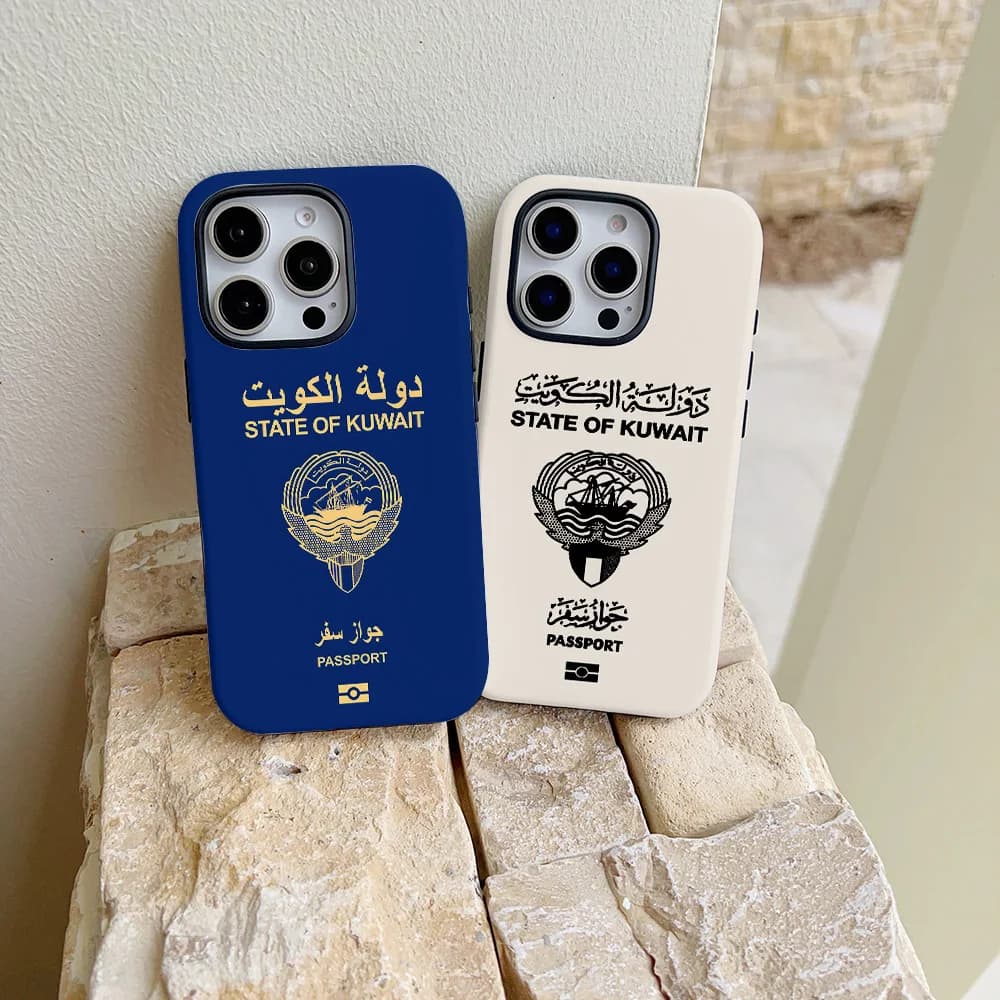 Custodia per passaporto del Kuwait per iPhone 17 16 15 14 13 12 11 X XS XR XSMAX 7 8 Air Pro Max Plus Cover posteriore di lusso a doppio strato