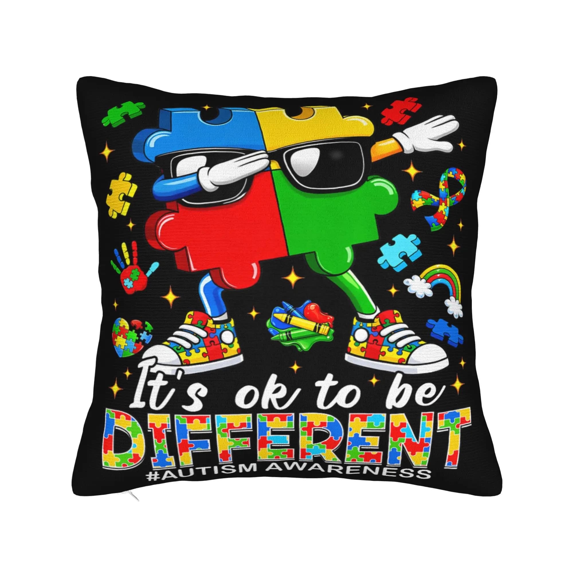 Decorative Pillow Covers Dabbing Puzzle Autism Awareness Merchandise Home Pillow Case Cover Square Multiple Sizes