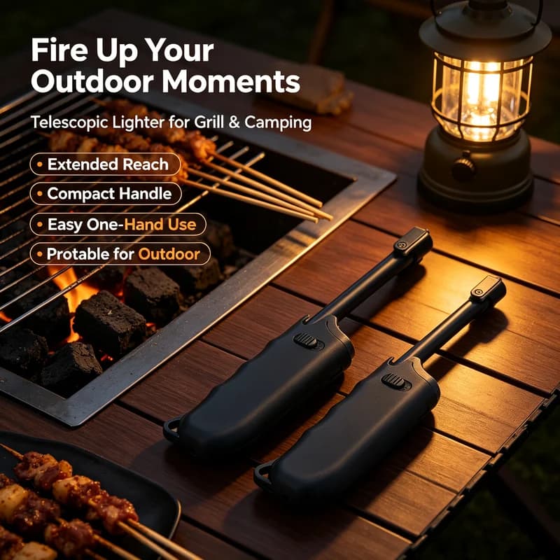 Long Reach Extendable BBQ Lighter, Portable Gas Stove Igniter, Electronic Fire Lighter for Kitchen Camping