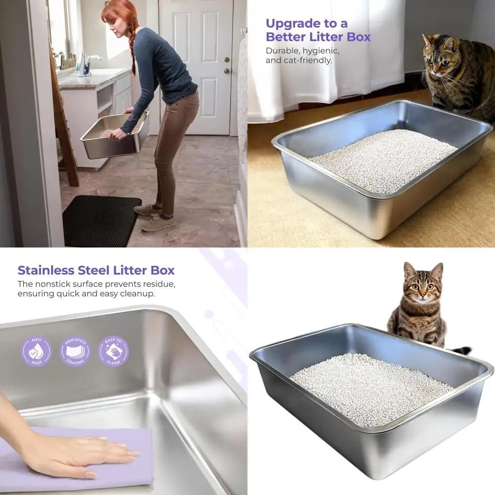 Lettiera per Gatti Extra-Large Antiaderente con Rivestimento Anti-Odore - Facile da Pulire, Resistente, Vasca Spaziosa