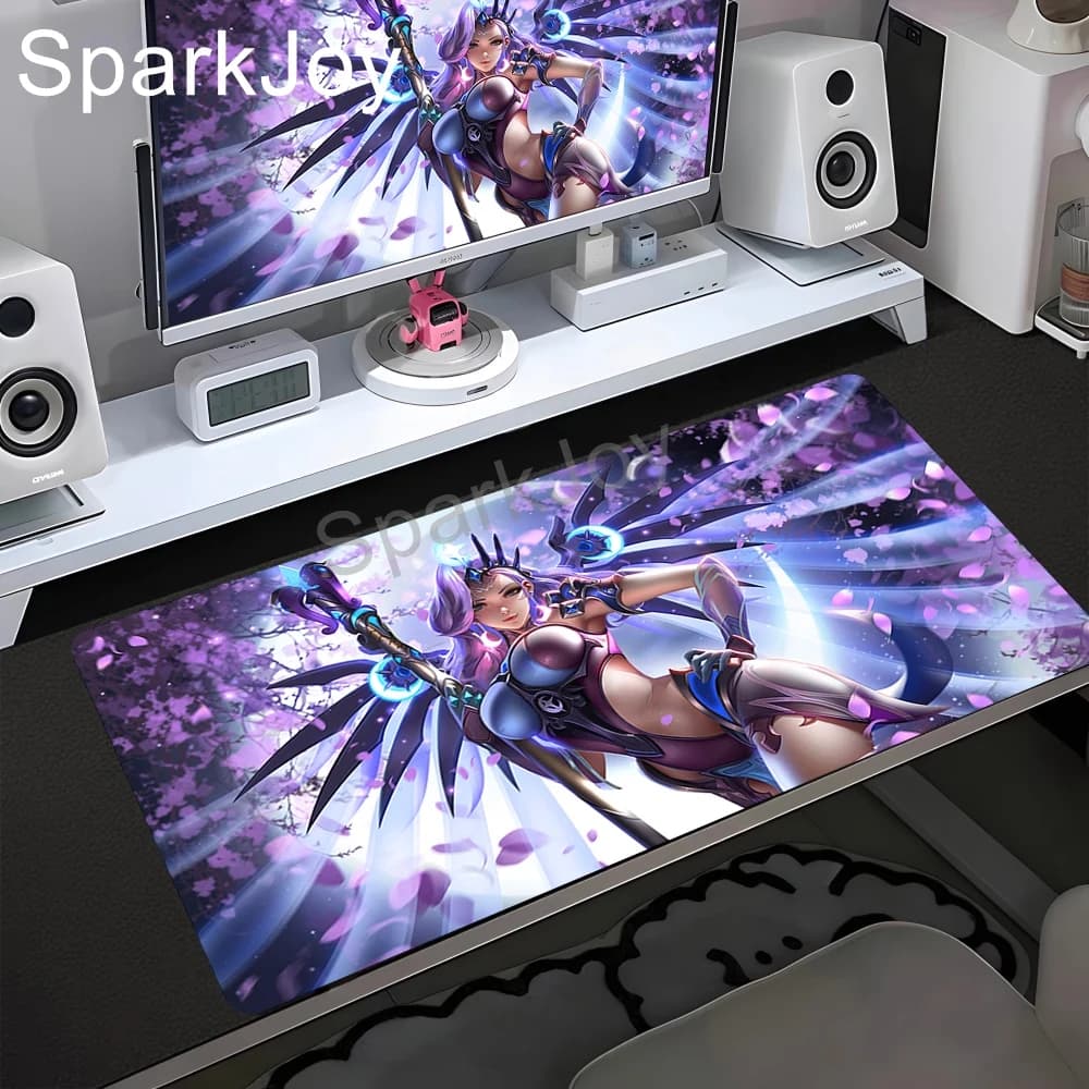 Tappetino per Mouse XXL Kawaii per PC Gamer, Tappetino per Tastiera con Ragazza Anime Sexy Overwatch Mercy, Accessori per Gaming e Laptop
