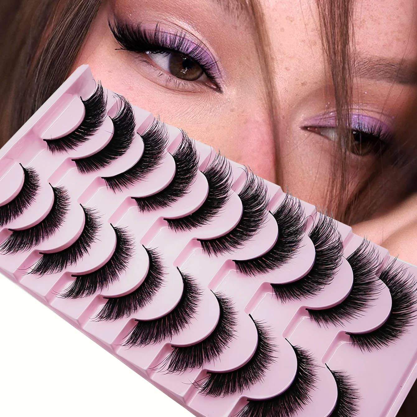 Set di 10 Paia di Ciglia Finte Mango Eye, Stile Naturale 8D, 0,63 Pollici, Facili da Applicare per Occhi Luminosi