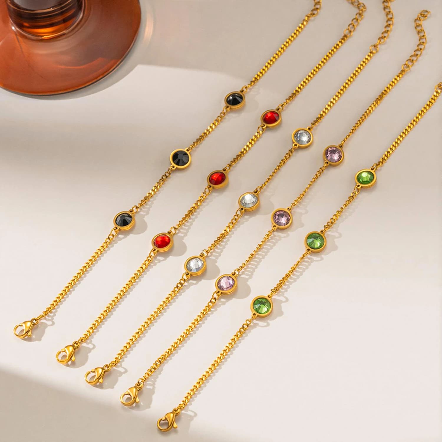 New Chic Colored Round Zircon Cuff Bracelet For Women Fashion 18K Gold Plated Stainless Steel Waterproof Charms Jewelry