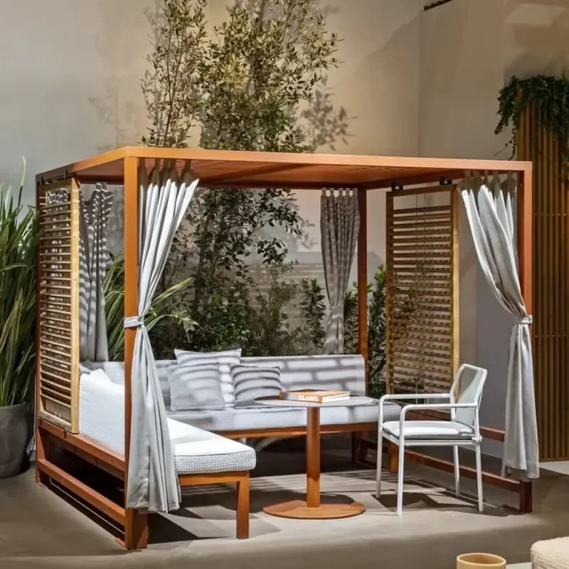 Aluminum Frame Garden Furniture Patio Daybed with Canopy Weatherproof Outdoor Sofa Bed With Curtain
