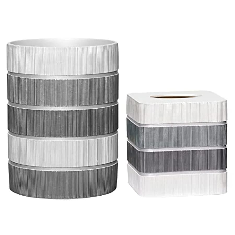 Zahari Home Set di 2 Accessori Bagno Moderni ed Eleganti: Cestino per Rifiuti e Porta Fazzoletti Quadrato, Decorazione Classica Contemporanea