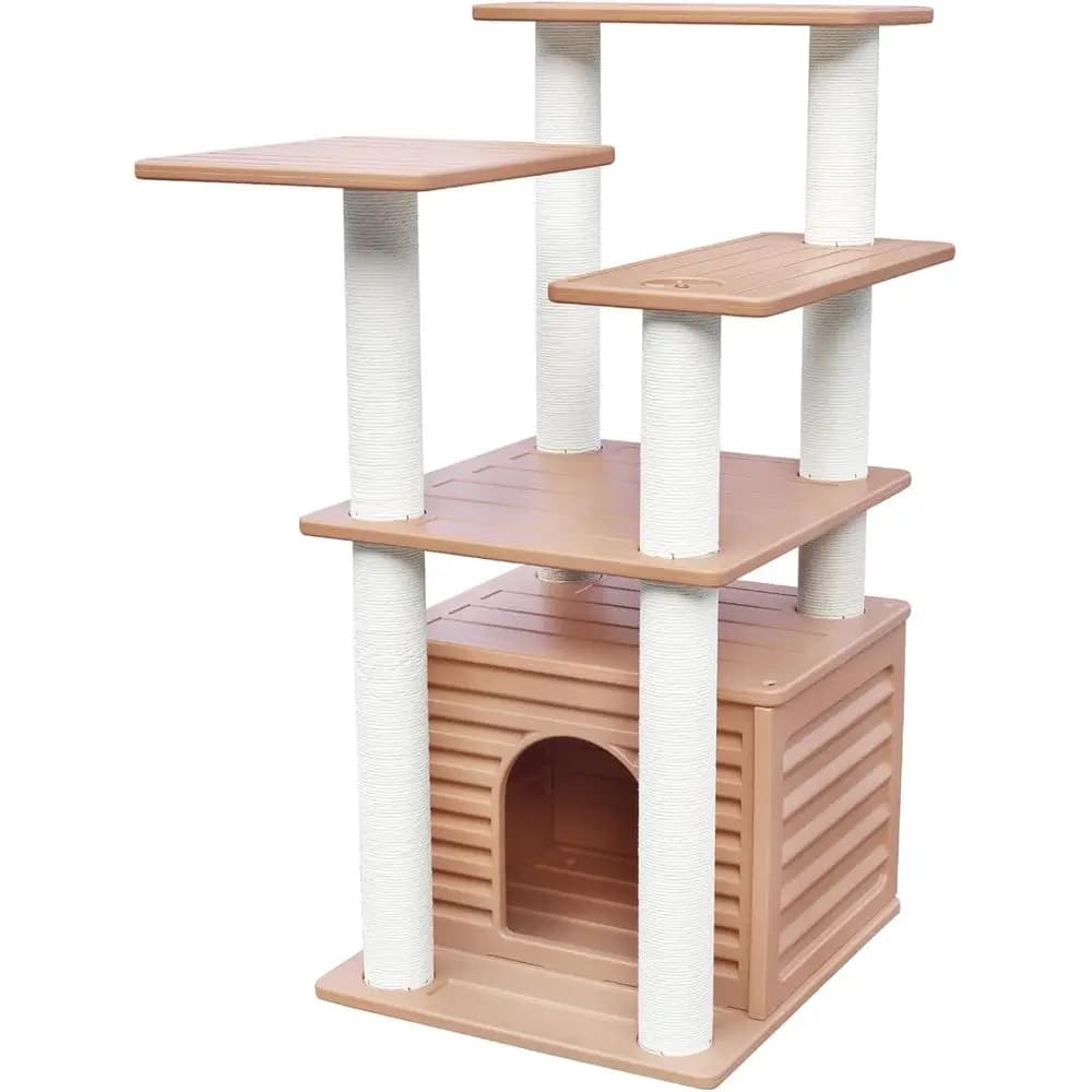Torre per Gatti da Interno ed Esterno da 46 Pollici, Casetta per Gatti o per Gatti da Esterno, Cuccia per Gatti Resistente alle Intemperie con Tiragraffi