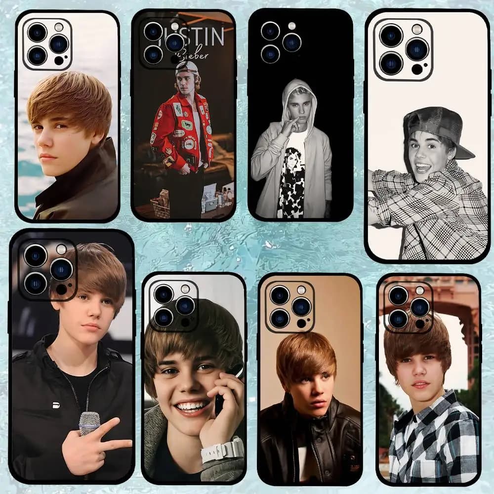 Cover per telefono J-Justin B-Bieber nera compatibile con iPhone 17, 16, 15, 11, 13, 14 Pro Max, Plus, X, Xr, Xs Max, 13 Mini