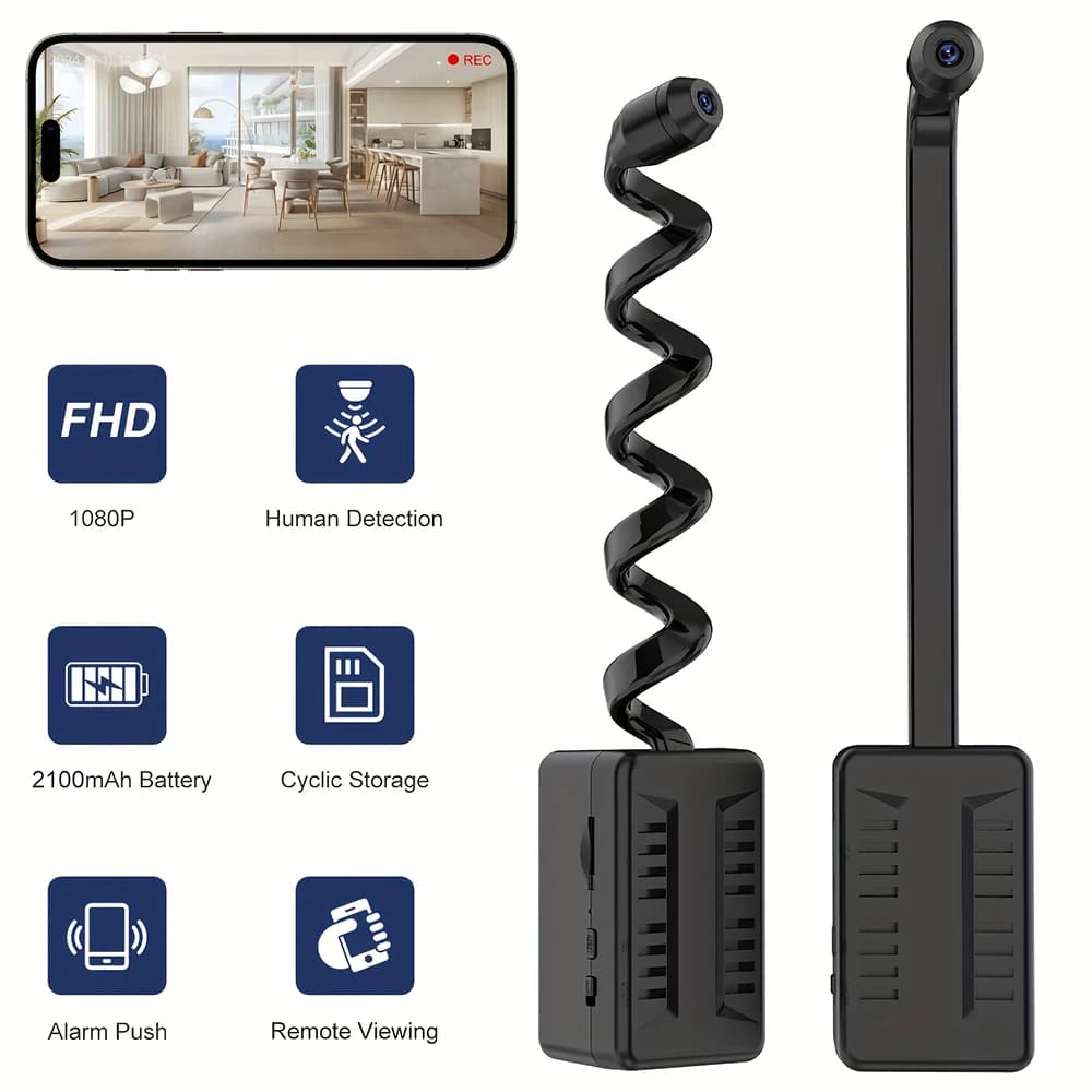 Telecamera WiFi Wireless con Rilevamento di Movimento, Videocamera di Sorveglianza con Supporto per Visualizzazione Remota, Mini Telecamera HD 1080P, Registratore Video