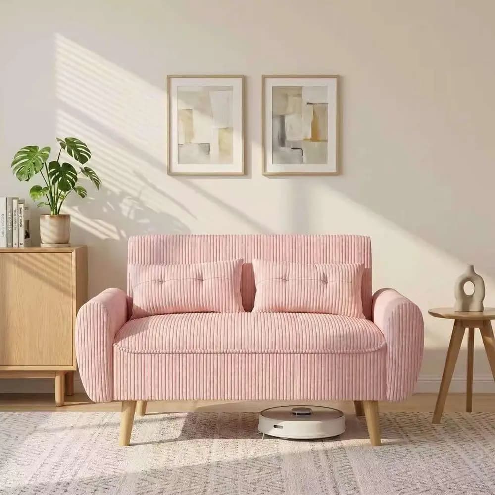 48'' Loveseat Soa, -Century ern Upholstered Couch Deep Seat with 2 Pillows, 10" Thick Cushion with Spring, Solid Wood e Small Co