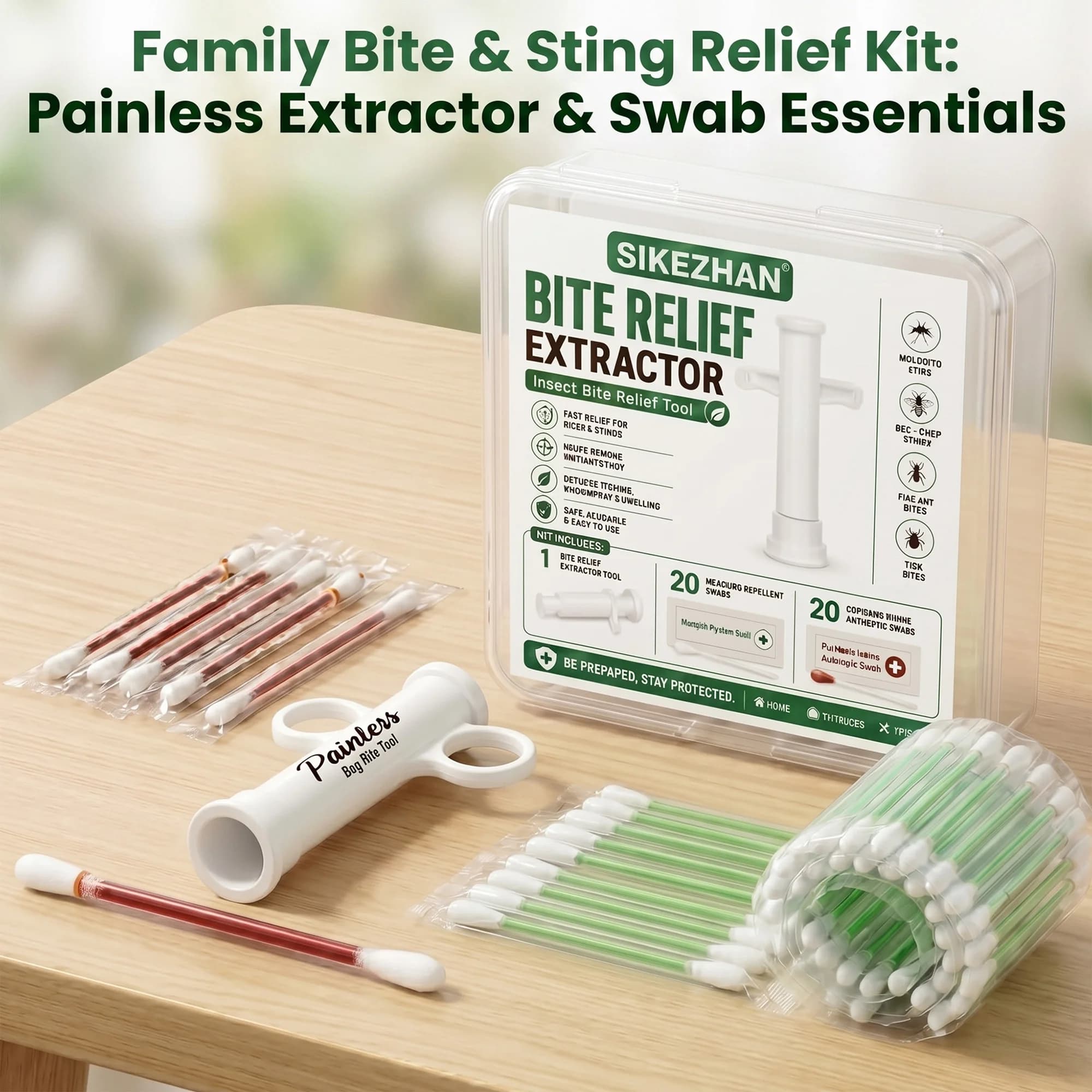 Bug Bite Relief Kit Suction Tool Extractor Pump with Iodine Antiseptic & Repellent Swabs,Portable First Aid Set for Kids Family