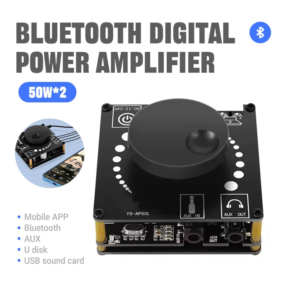 Mini Amplificatore Digitale 50Wx2 con Bluetooth 5.0 - Chip CS8673E Supporta 12V/24V DC per Audio Domestico e Progetti Fai-da-Te